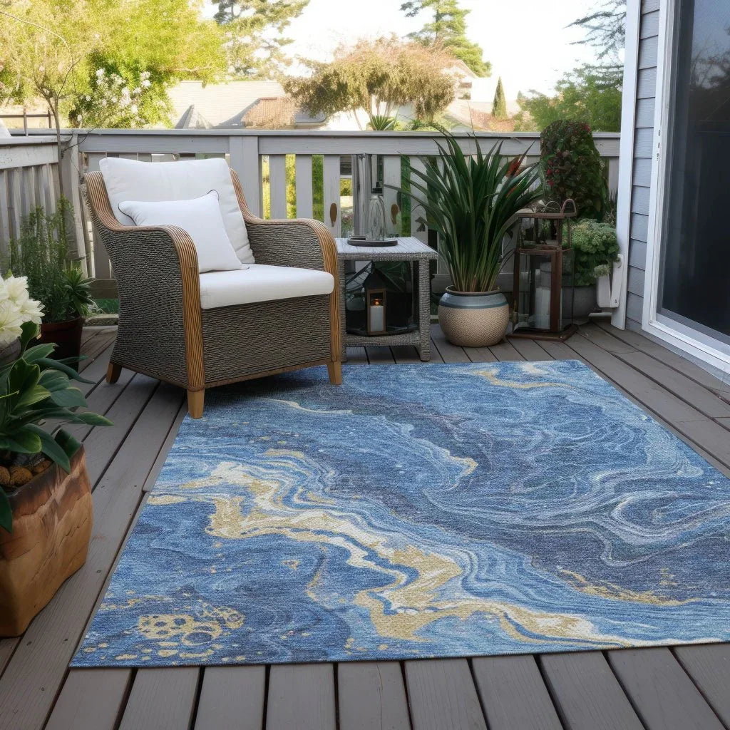 LOOMLAN Rugs Elius Blue Washable Indoor-Outdoor Rug