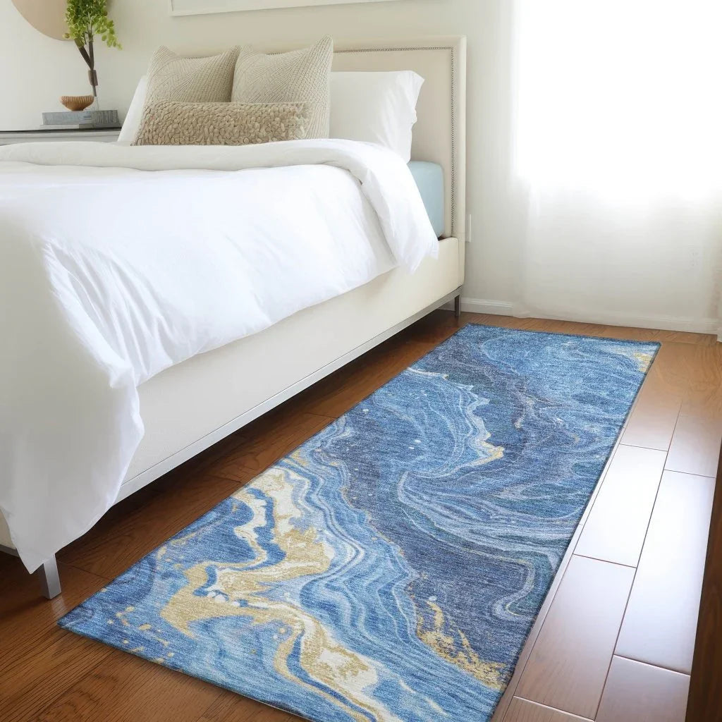 LOOMLAN Rugs Elius Blue Washable Indoor-Outdoor Rug