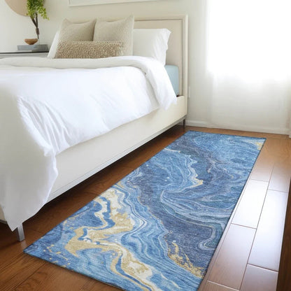 LOOMLAN Rugs Elius Blue Washable Indoor-Outdoor Rug