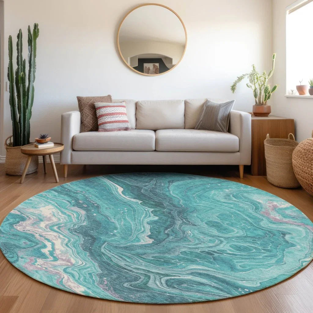LOOMLAN Rugs Elius Teal Washable Indoor-Outdoor Rug