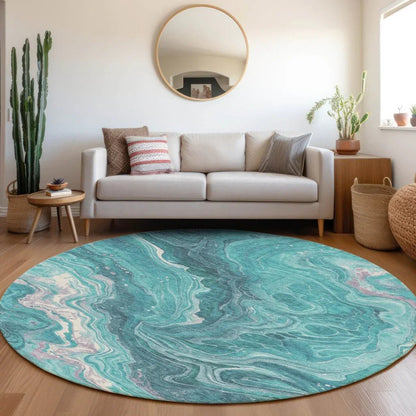 LOOMLAN Rugs Elius Teal Washable Indoor-Outdoor Rug