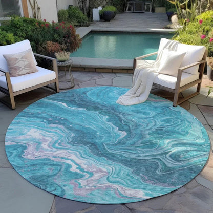 LOOMLAN Rugs Elius Teal Washable Indoor-Outdoor Rug