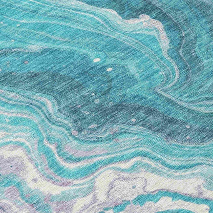 LOOMLAN Rugs Elius Teal Washable Indoor-Outdoor Rug