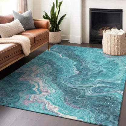 LOOMLAN Rugs Elius Teal Washable Indoor-Outdoor Rug
