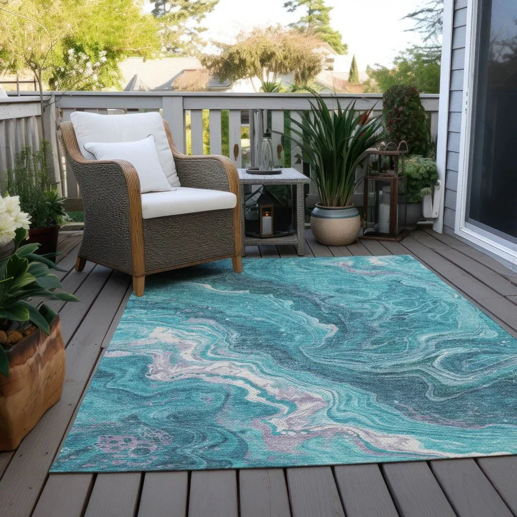 LOOMLAN Rugs Elius Teal Washable Indoor-Outdoor Rug