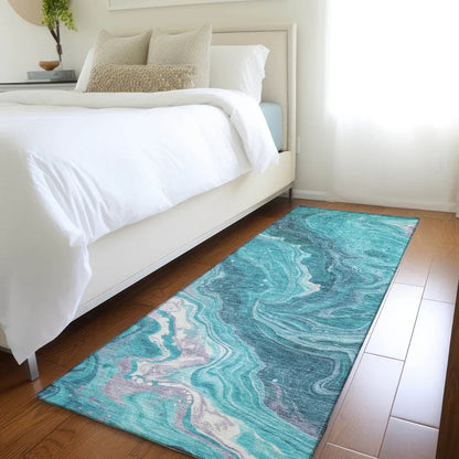 LOOMLAN Rugs Elius Teal Washable Indoor-Outdoor Rug