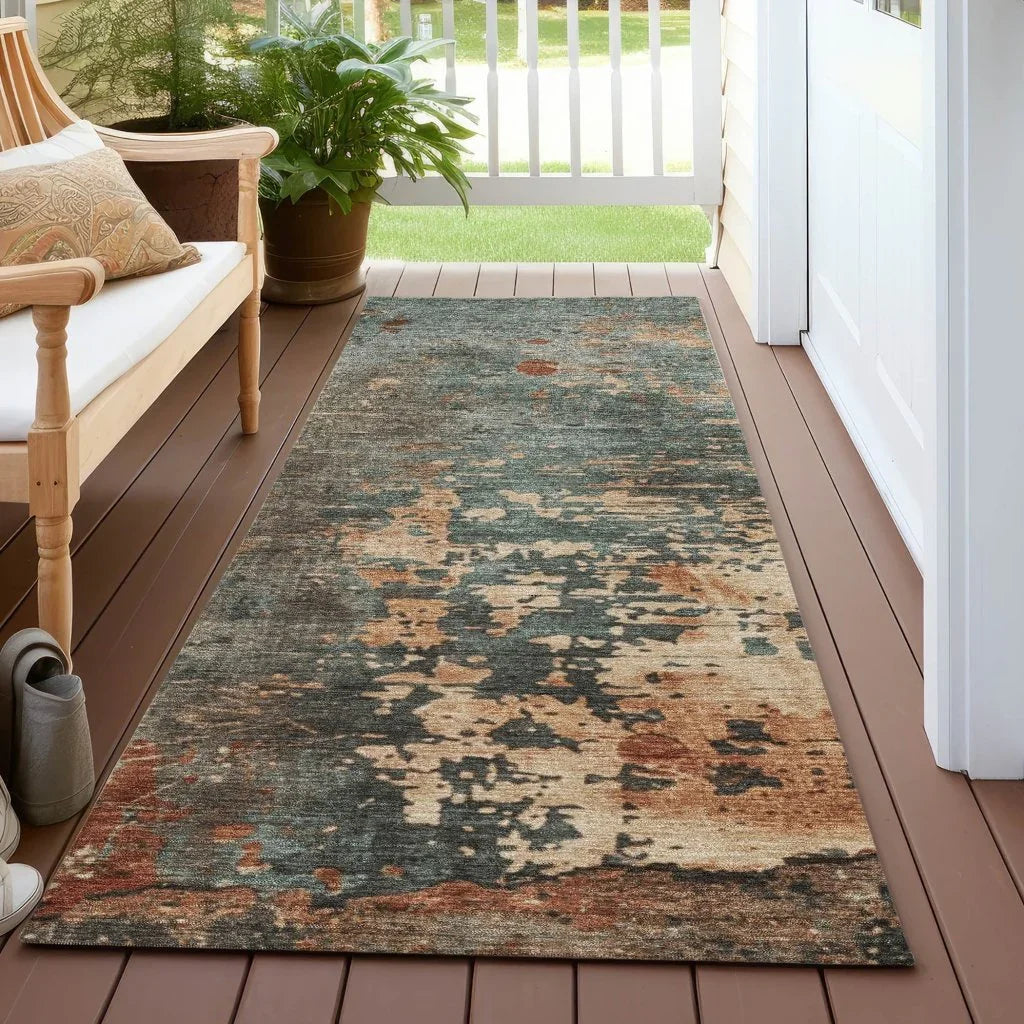 LOOMLAN Rugs Elon Blue Washable Indoor-Outdoor Rug