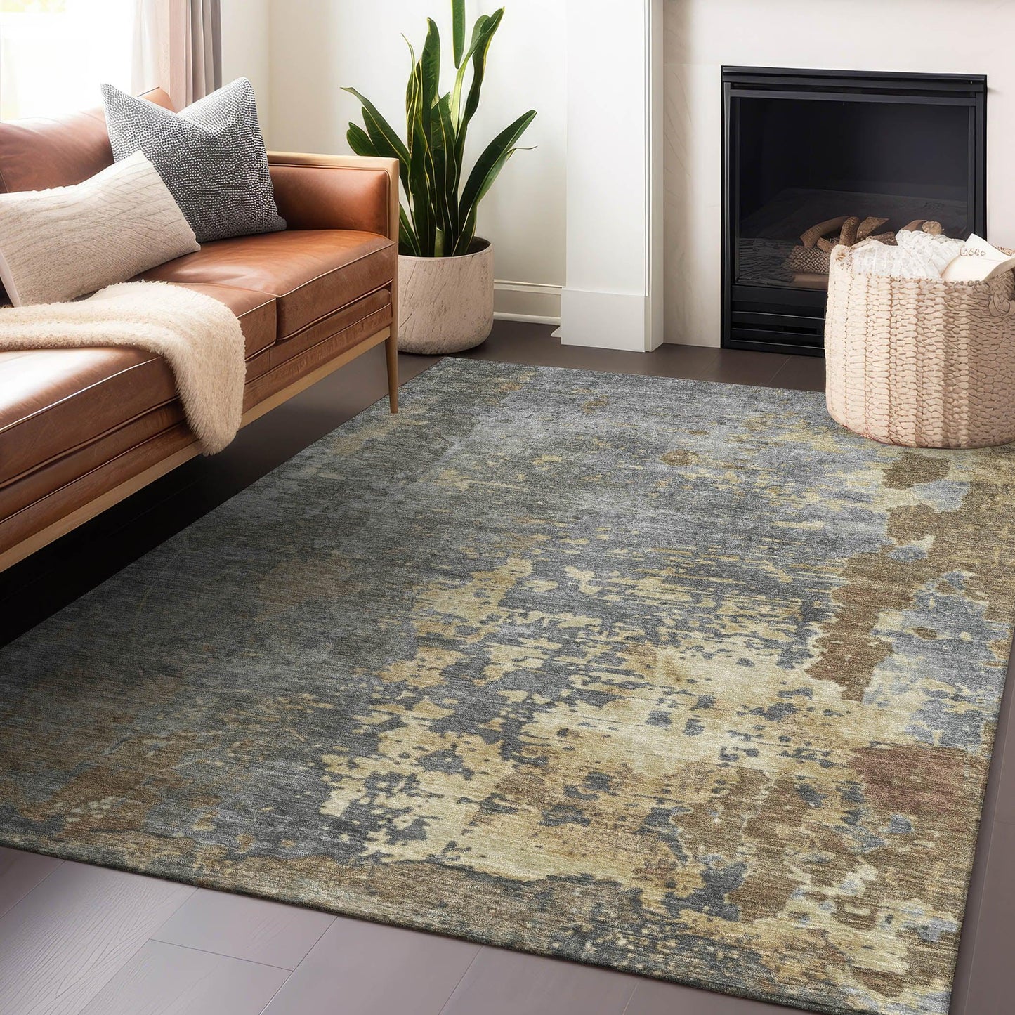 Eloril Brown Washable Indoor-Outdoor Rug
