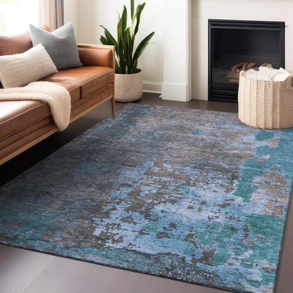 Eloril Teal Washable Indoor-Outdoor Rug