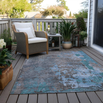 Eloril Teal Washable Indoor-Outdoor Rug