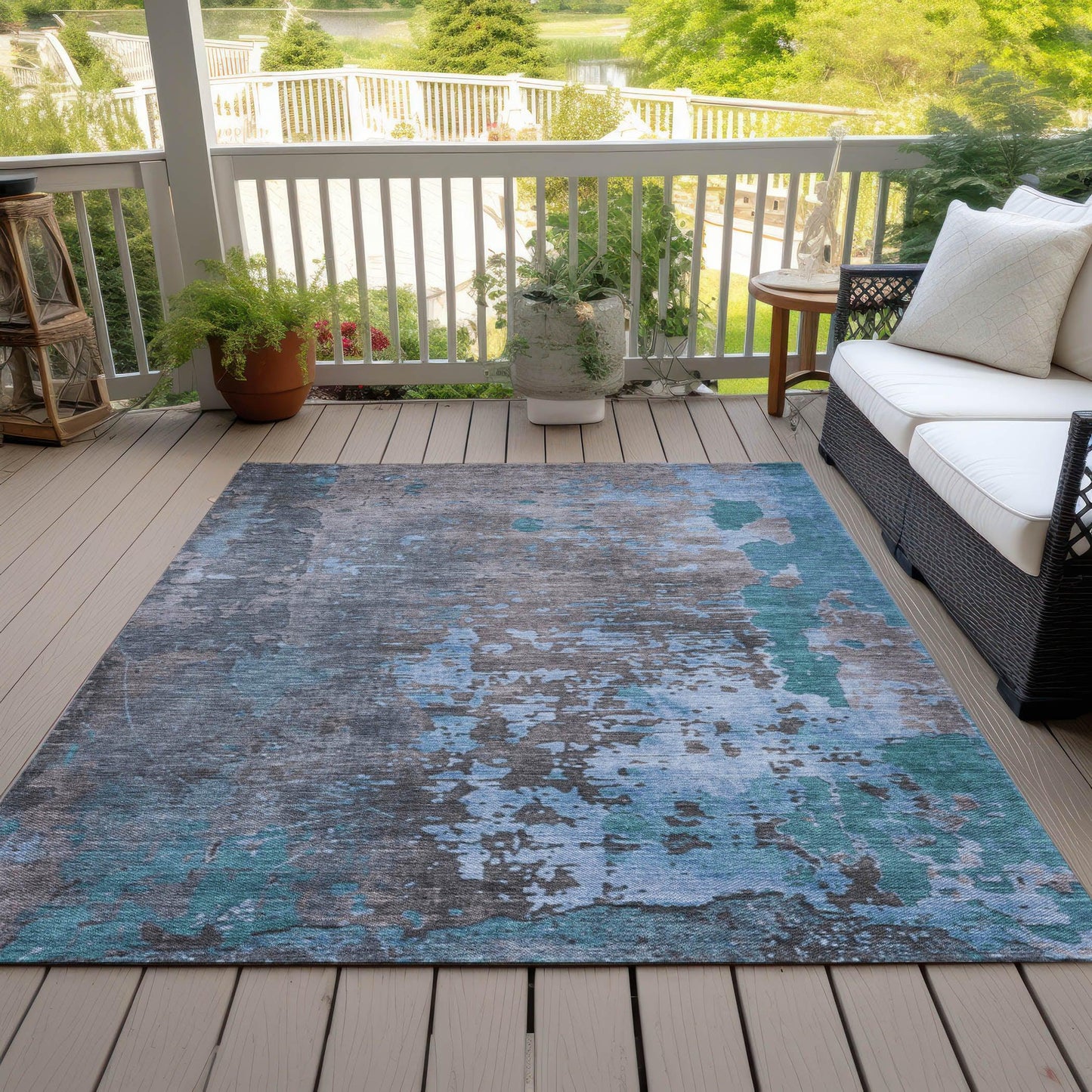 Eloril Teal Washable Indoor-Outdoor Rug