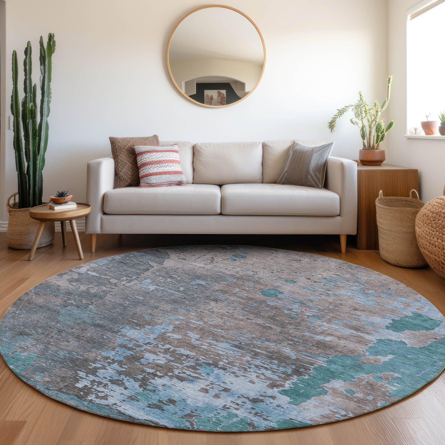Eloril Teal Washable Indoor-Outdoor Rug