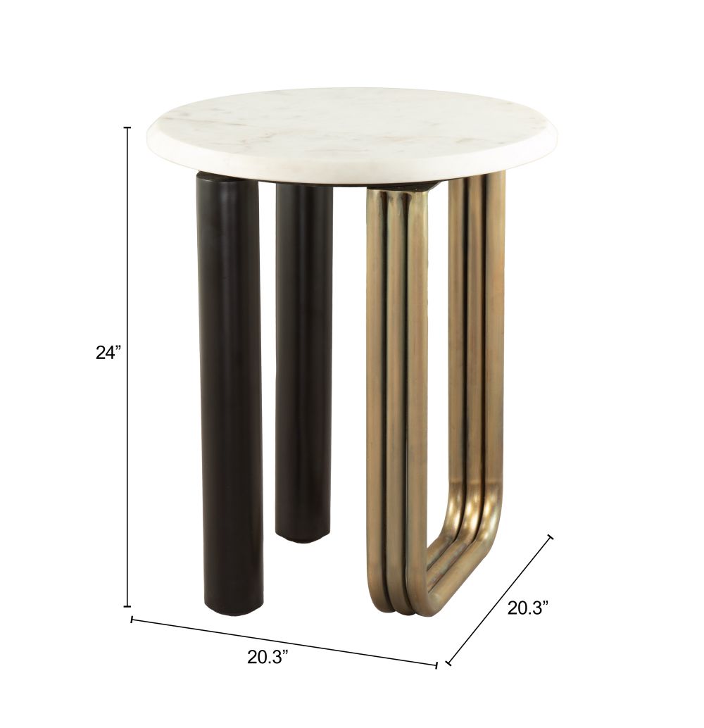 Zuo Modern Elyn White Marble Top Round Side Table