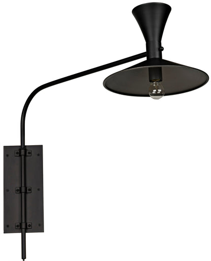 Enzo Black Steel Sconce-Wall Sconces-Noir-Sideboards and Things