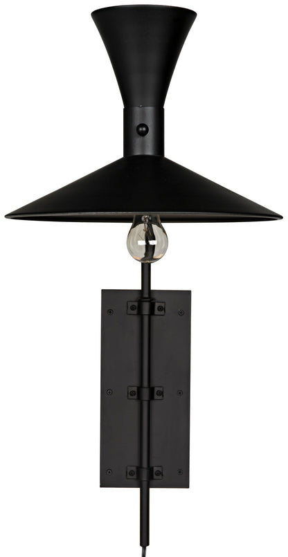 Enzo Black Steel Sconce-Wall Sconces-Noir-Sideboards and Things