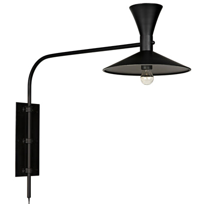 Enzo Black Steel Sconce-Wall Sconces-Noir-Sideboards and Things