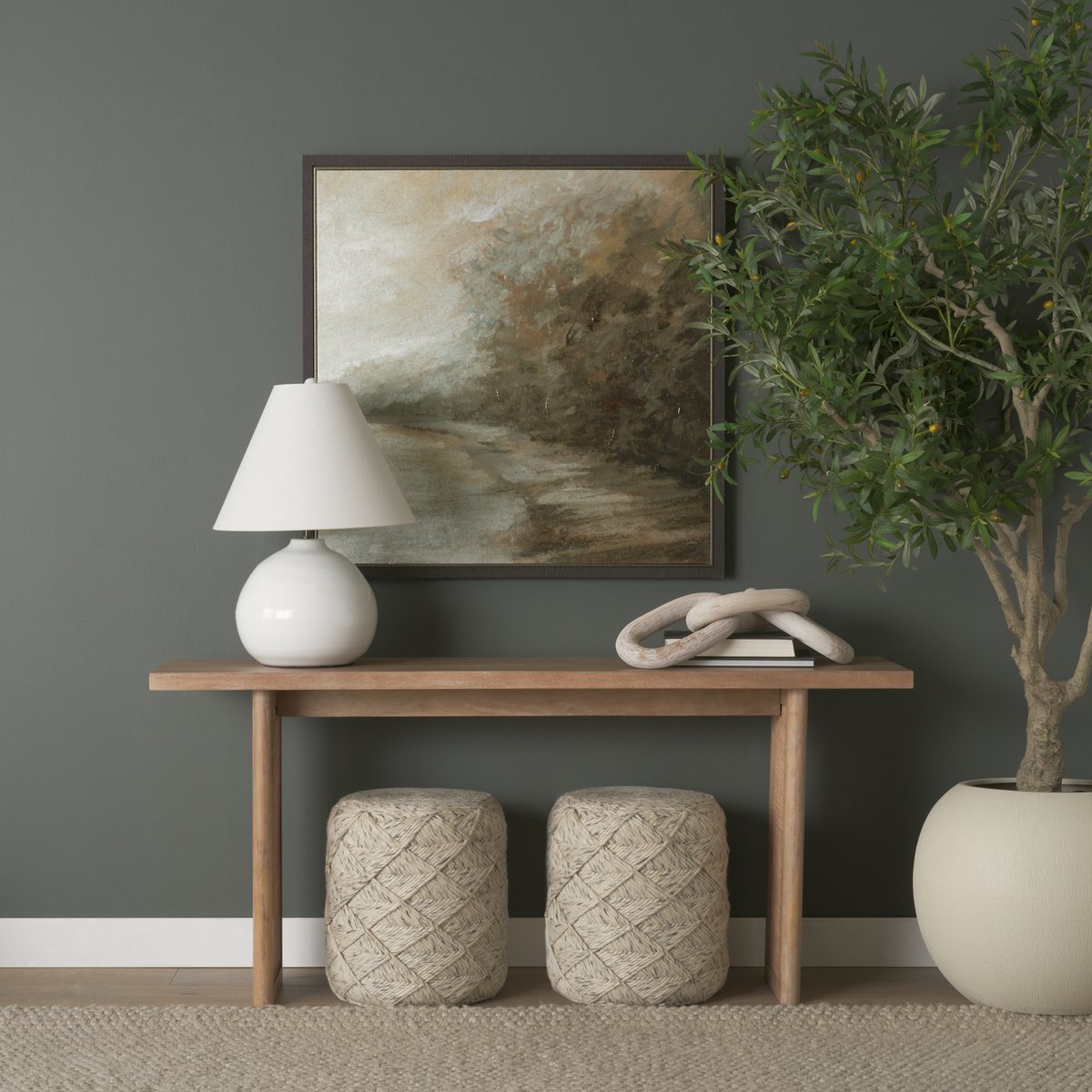 Mercana Esfera Beige Chevron Woven Round Pouf