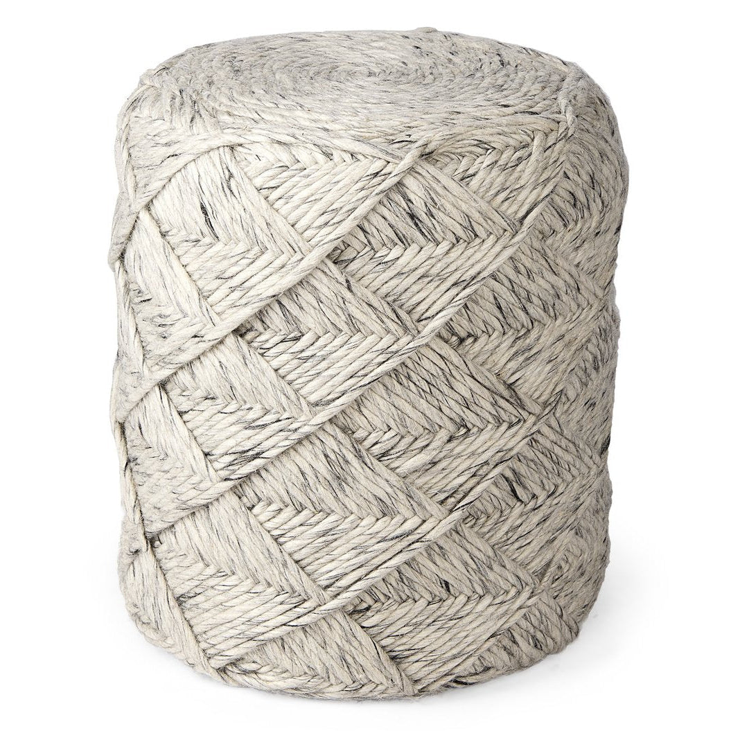 Mercana Esfera Beige Chevron Woven Round Pouf
