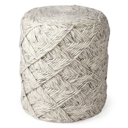 Mercana Esfera Beige Chevron Woven Round Pouf