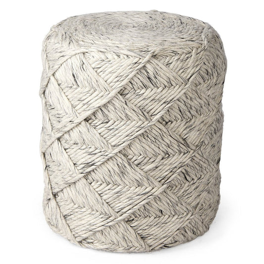 Mercana Esfera Beige Chevron Woven Round Pouf