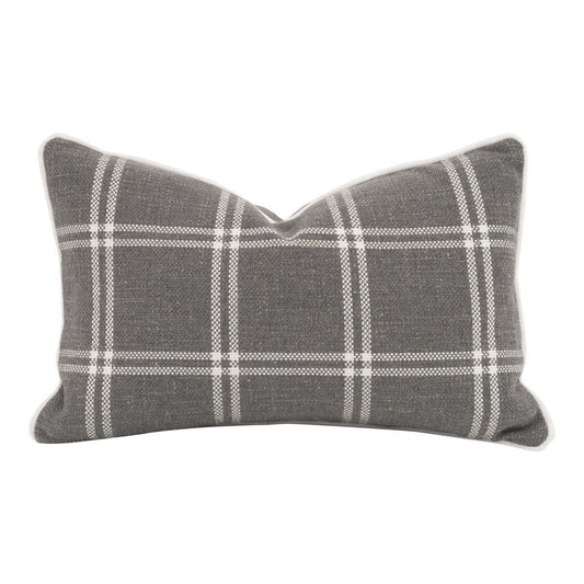 Essential Grey Checkered Lumbar Performance Throw Pillow With Insert - Set of 2 Throw Pillows Sideboards and Things By Essentials For Living