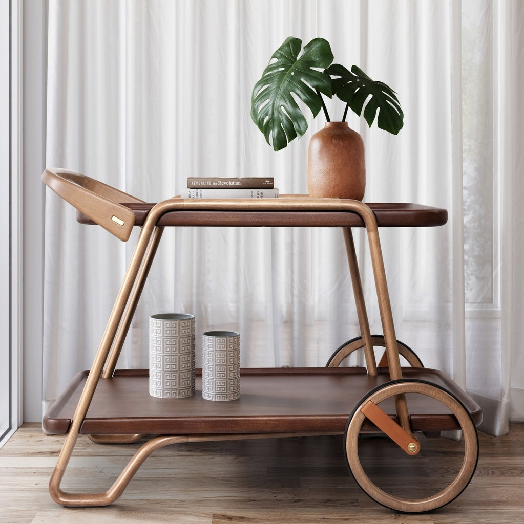 Etienne Neutral Brown Wooden Bar Cart