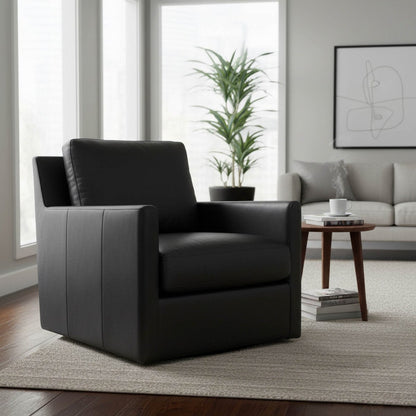 LH Home Europa Top Grain Black Leather Swivel Glider