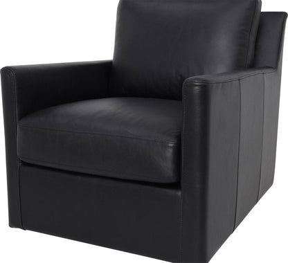 LH Home Europa Top Grain Black Leather Swivel Glider