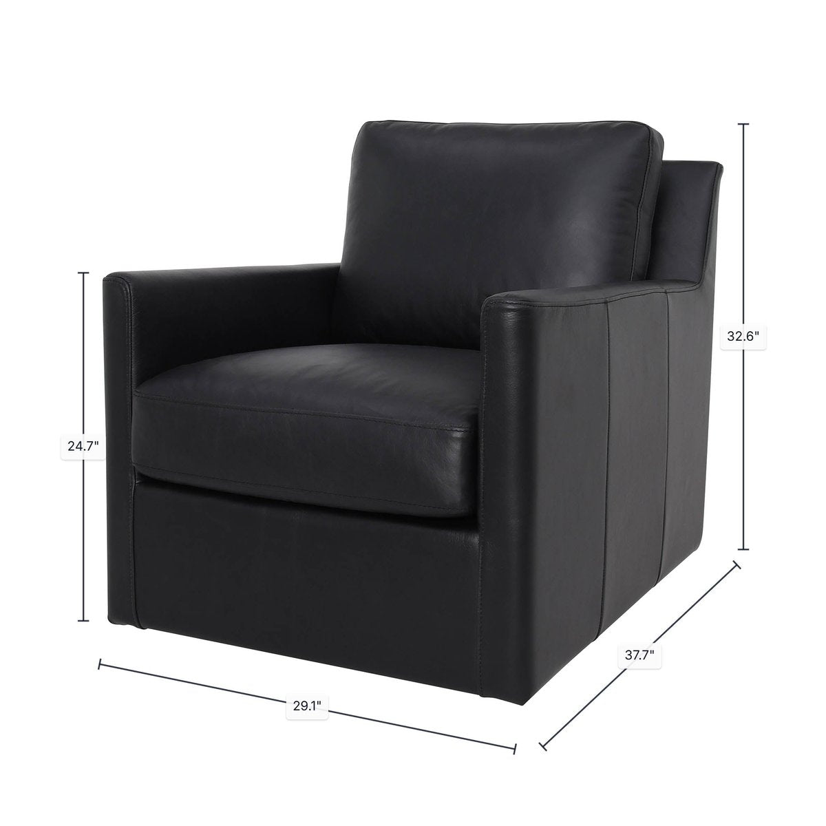 LH Home Europa Top Grain Black Leather Swivel Glider