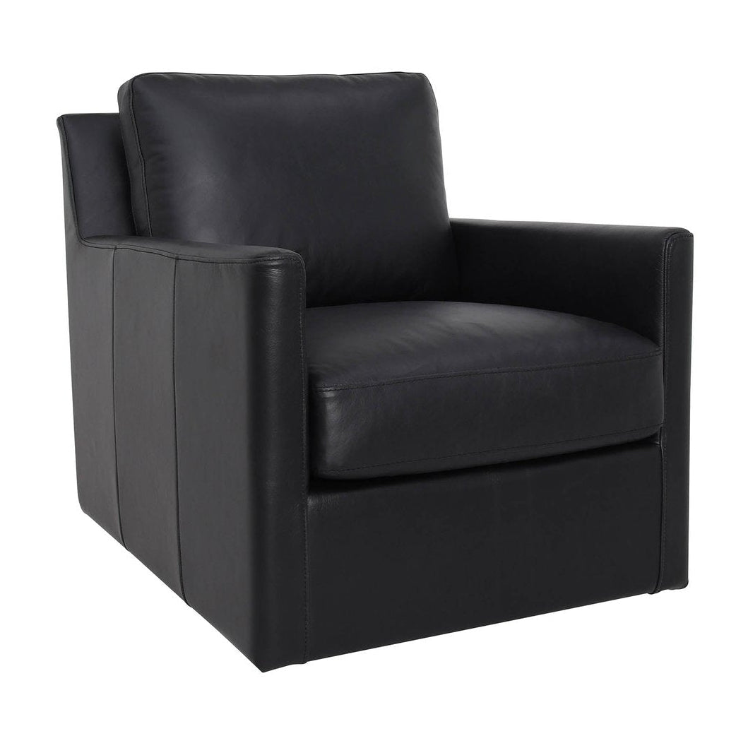 LH Home Europa Top Grain Black Leather Swivel Glider