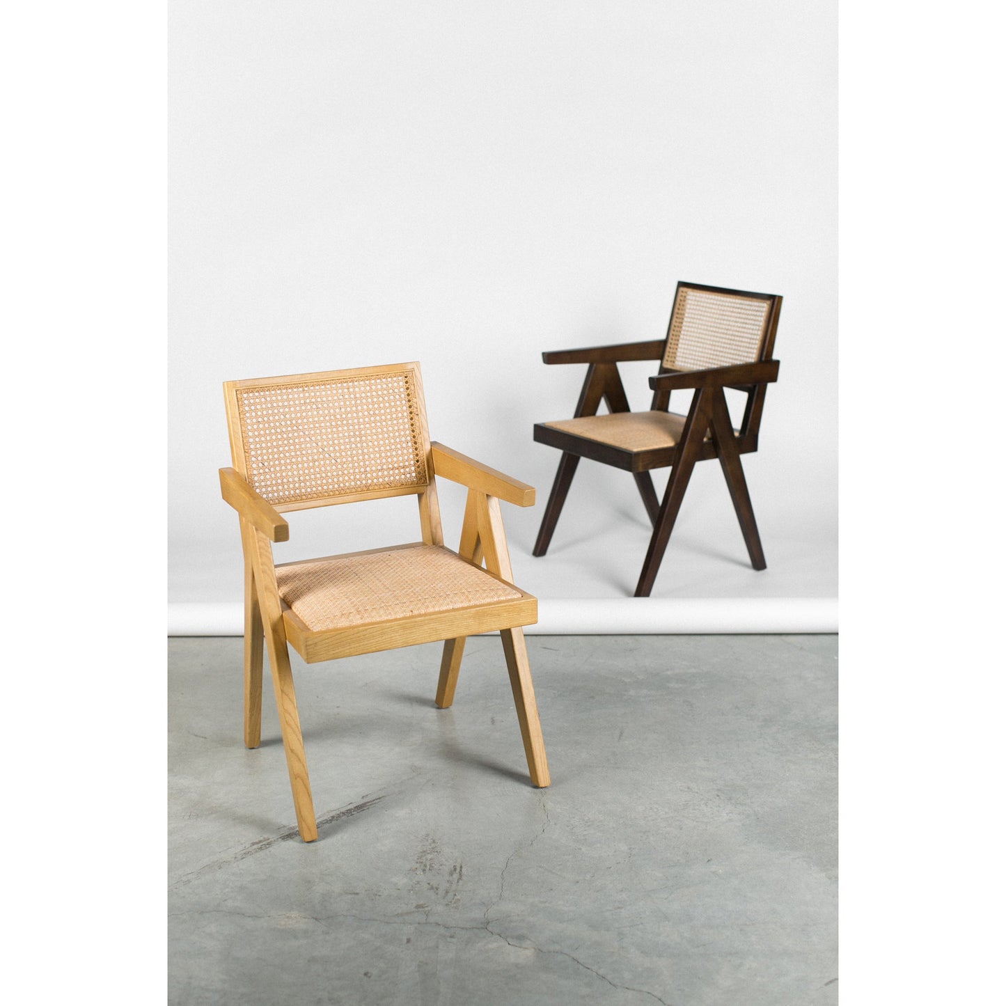 Takashi Wood and Rattan Black Armchair (Set of 2)