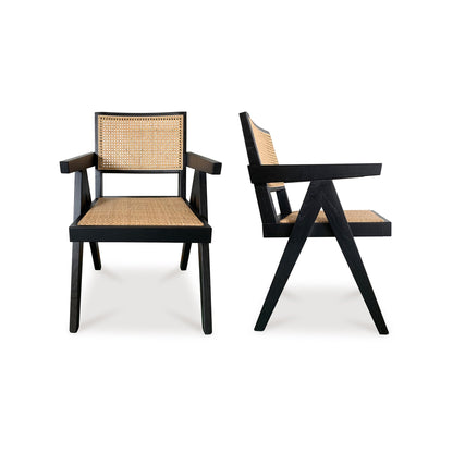 Takashi Wood and Rattan Black Armchair (Set of 2)