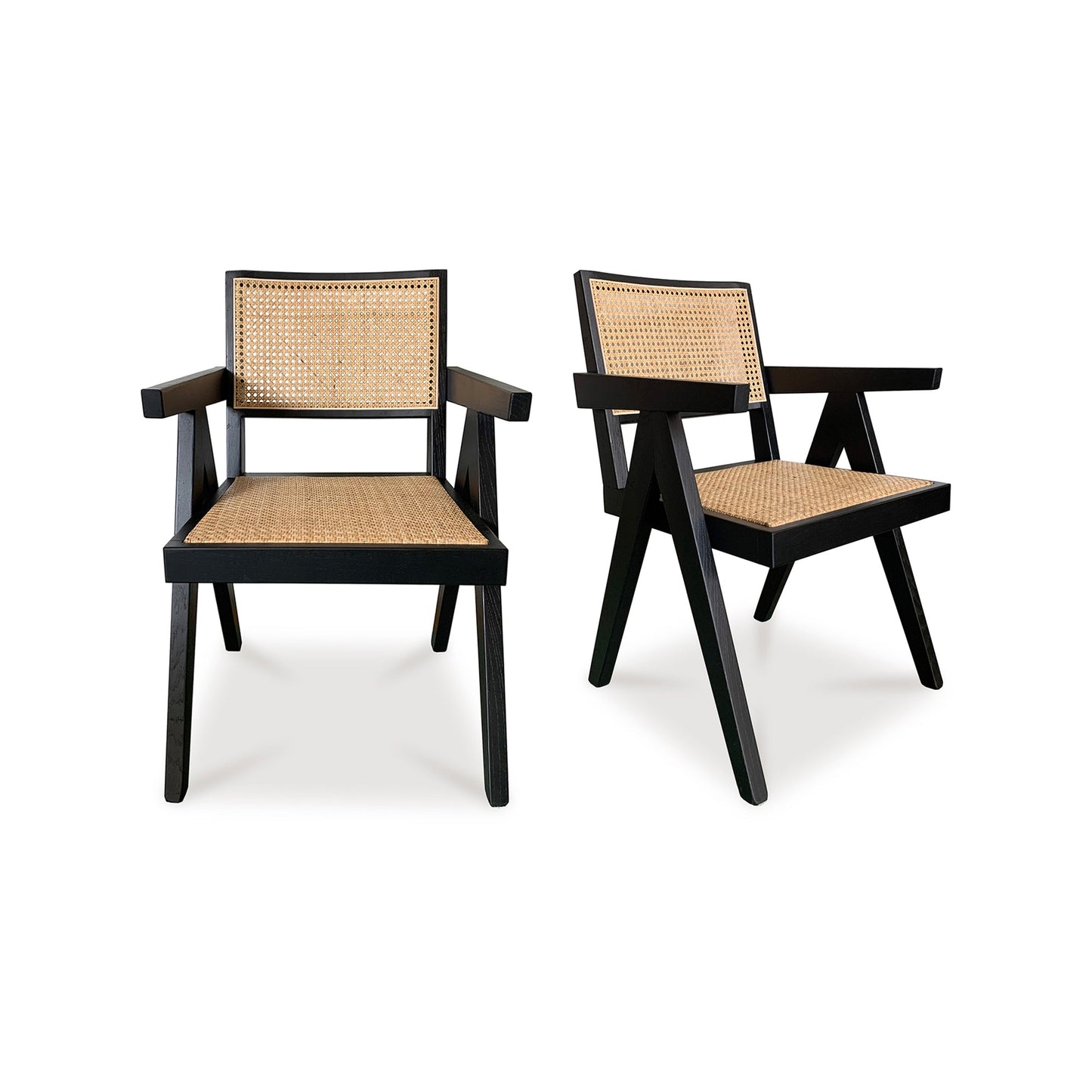 Takashi Wood and Rattan Black Armchair (Set of 2)