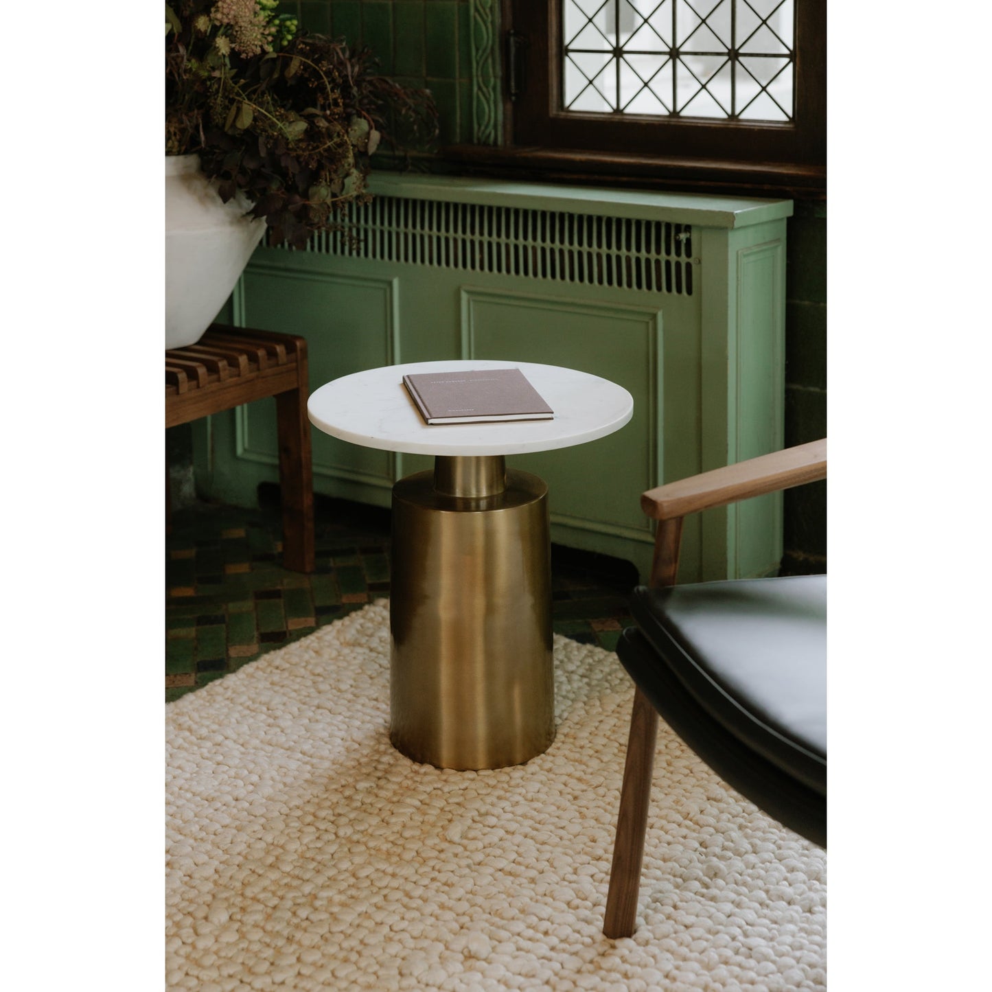 France Aluminum and White Marble Round Accent Table