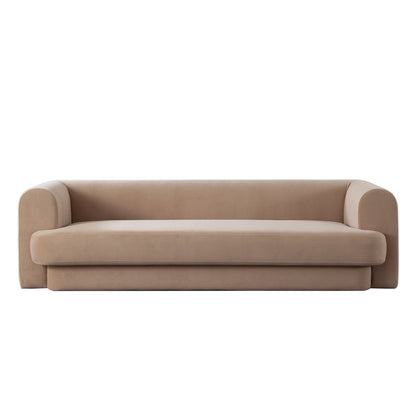 Form Camel Performance Velvet Sofa With 2 Accent Pillow Balls