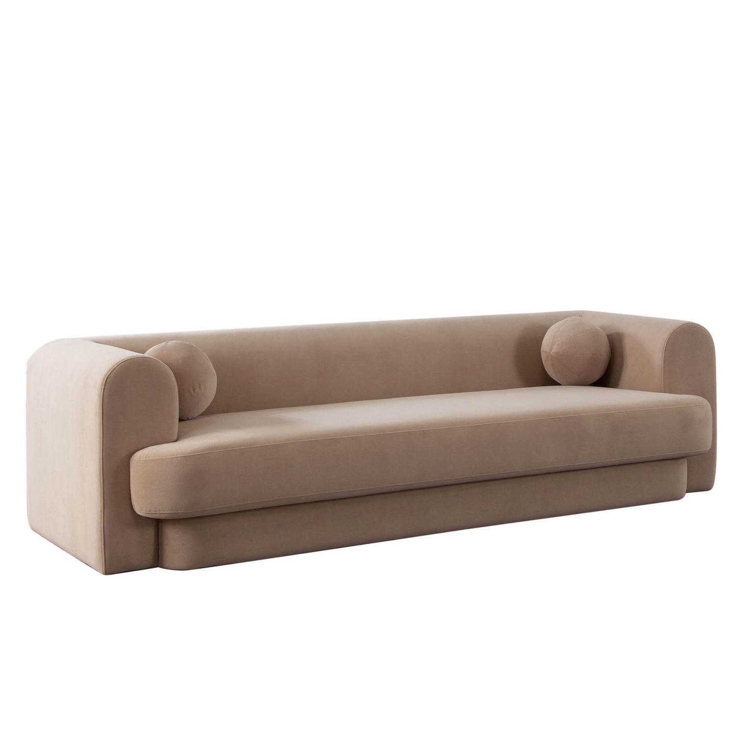 Form Camel Performance Velvet Sofa With 2 Accent Pillow Balls