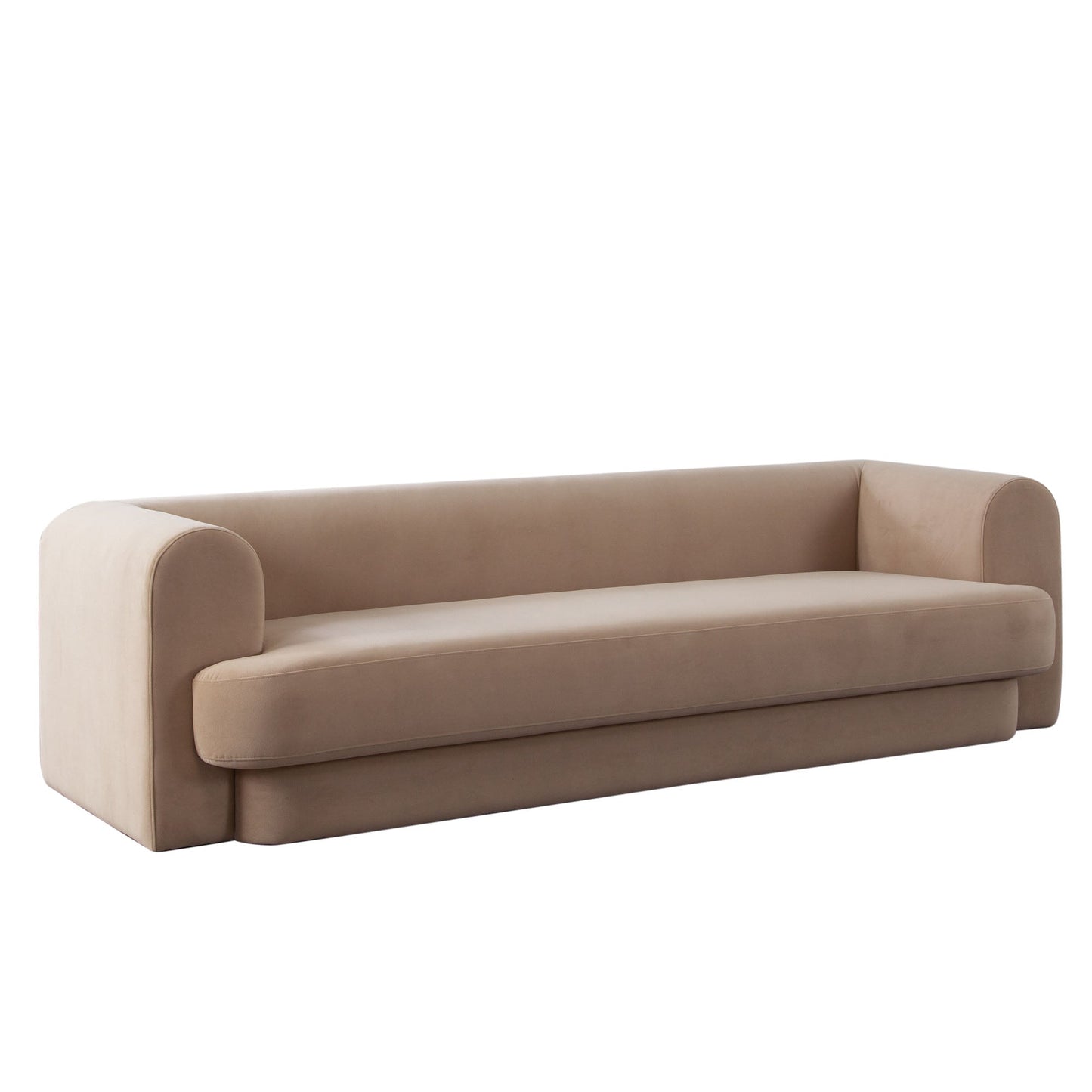 Form Camel Performance Velvet Sofa With 2 Accent Pillow Balls