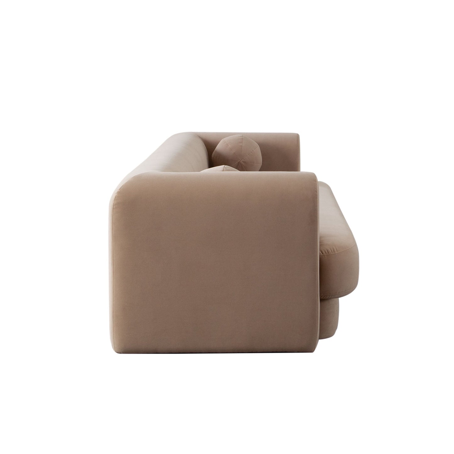 Form Camel Performance Velvet Sofa With 2 Accent Pillow Balls