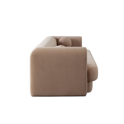 Form Camel Performance Velvet Sofa With 2 Accent Pillow Balls