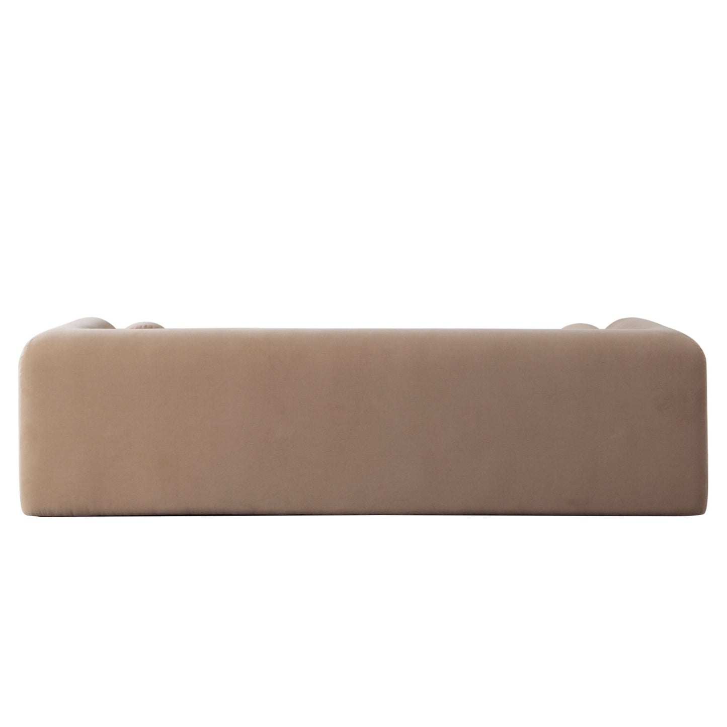 Form Camel Performance Velvet Sofa With 2 Accent Pillow Balls