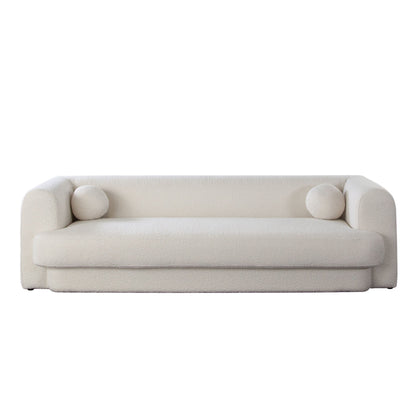 Form Ivory Boucle Fabric Sofa With 2 Accent Pillow Balls