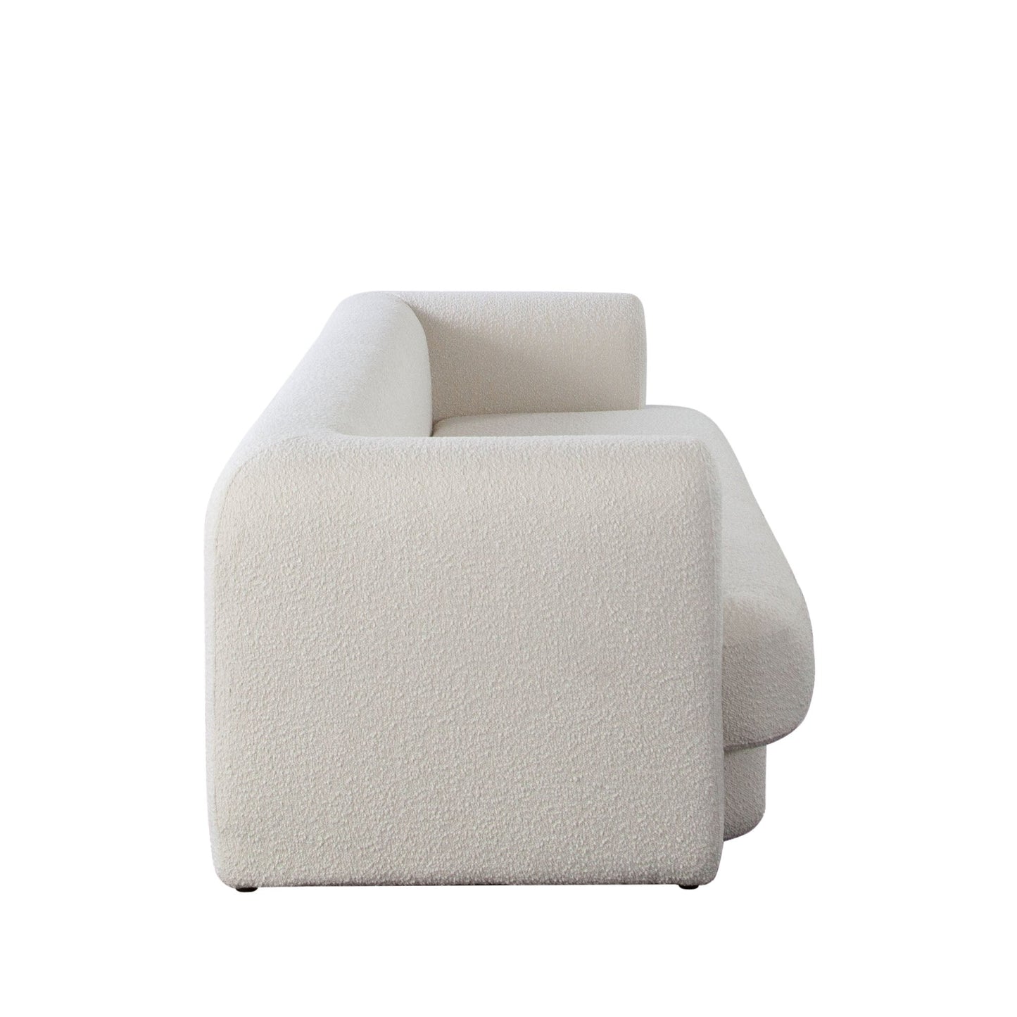 Form Ivory Boucle Fabric Sofa With 2 Accent Pillow Balls