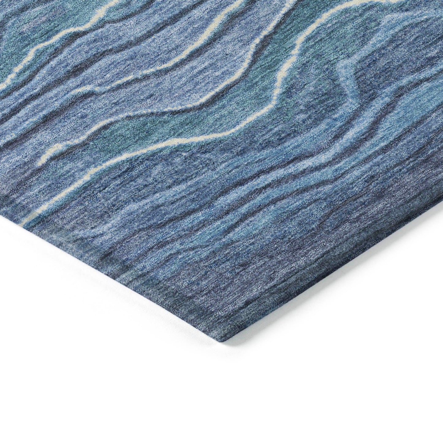 Faerain Blue Washable Indoor-Outdoor Rug