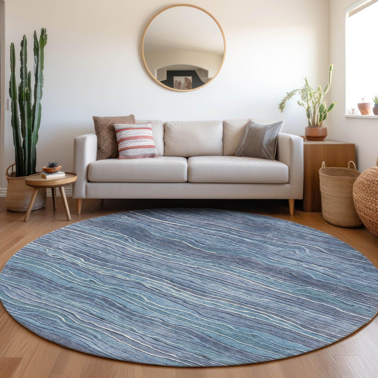 Faerain Blue Washable Indoor-Outdoor Rug