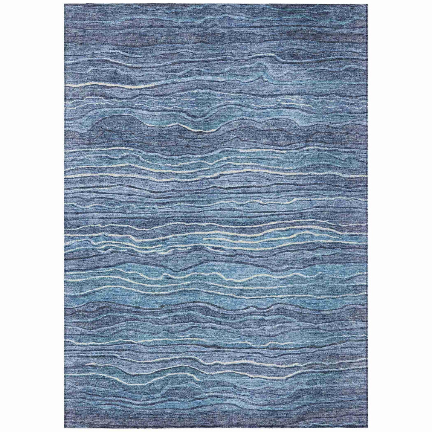 Faerain Blue Washable Indoor-Outdoor Rug