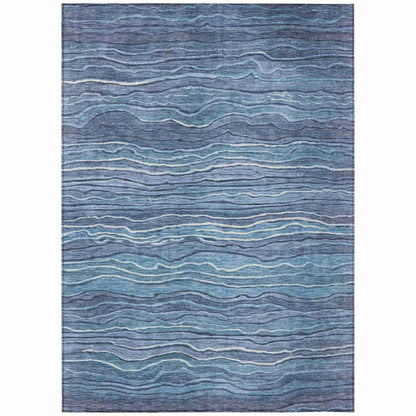 Faerain Blue Washable Indoor-Outdoor Rug
