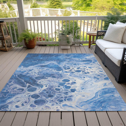 Faerara Blue Washable Indoor-Outdoor Rug