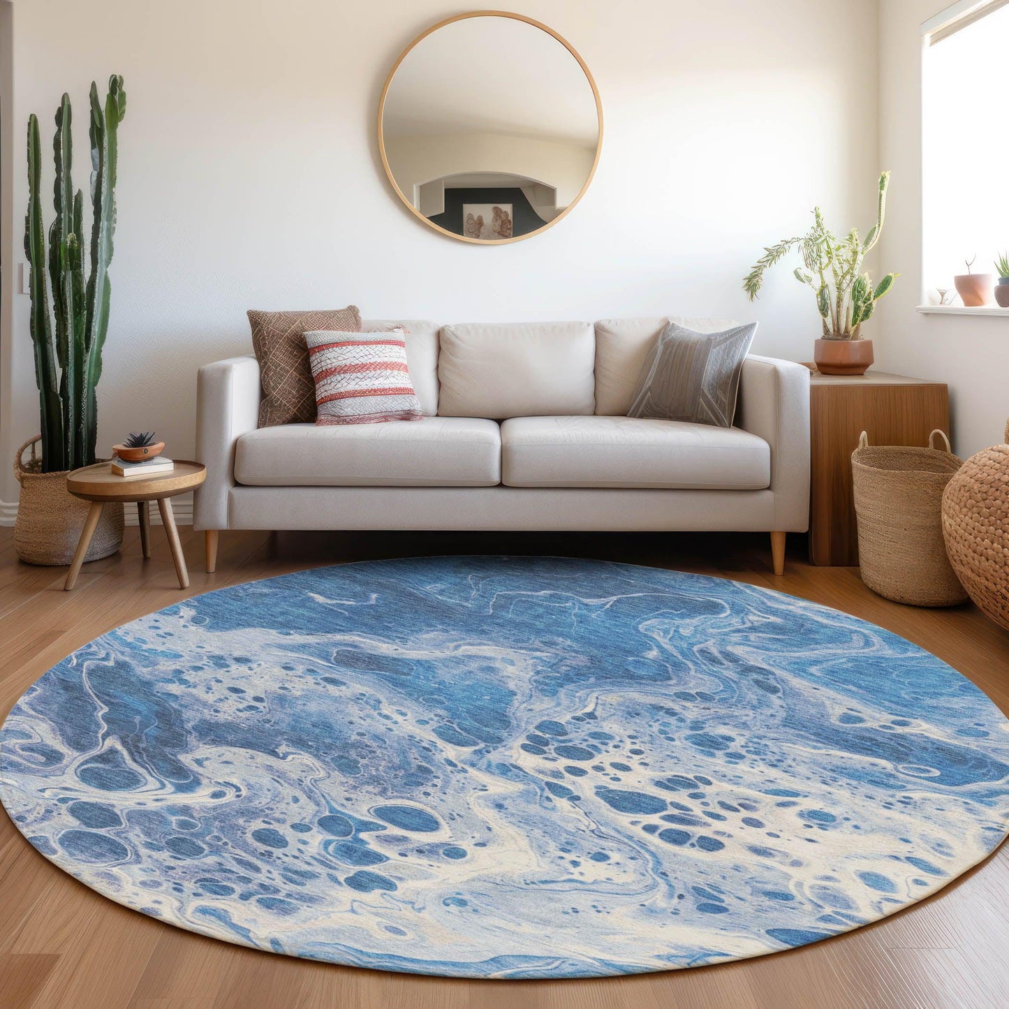 Faerara Blue Washable Indoor-Outdoor Rug