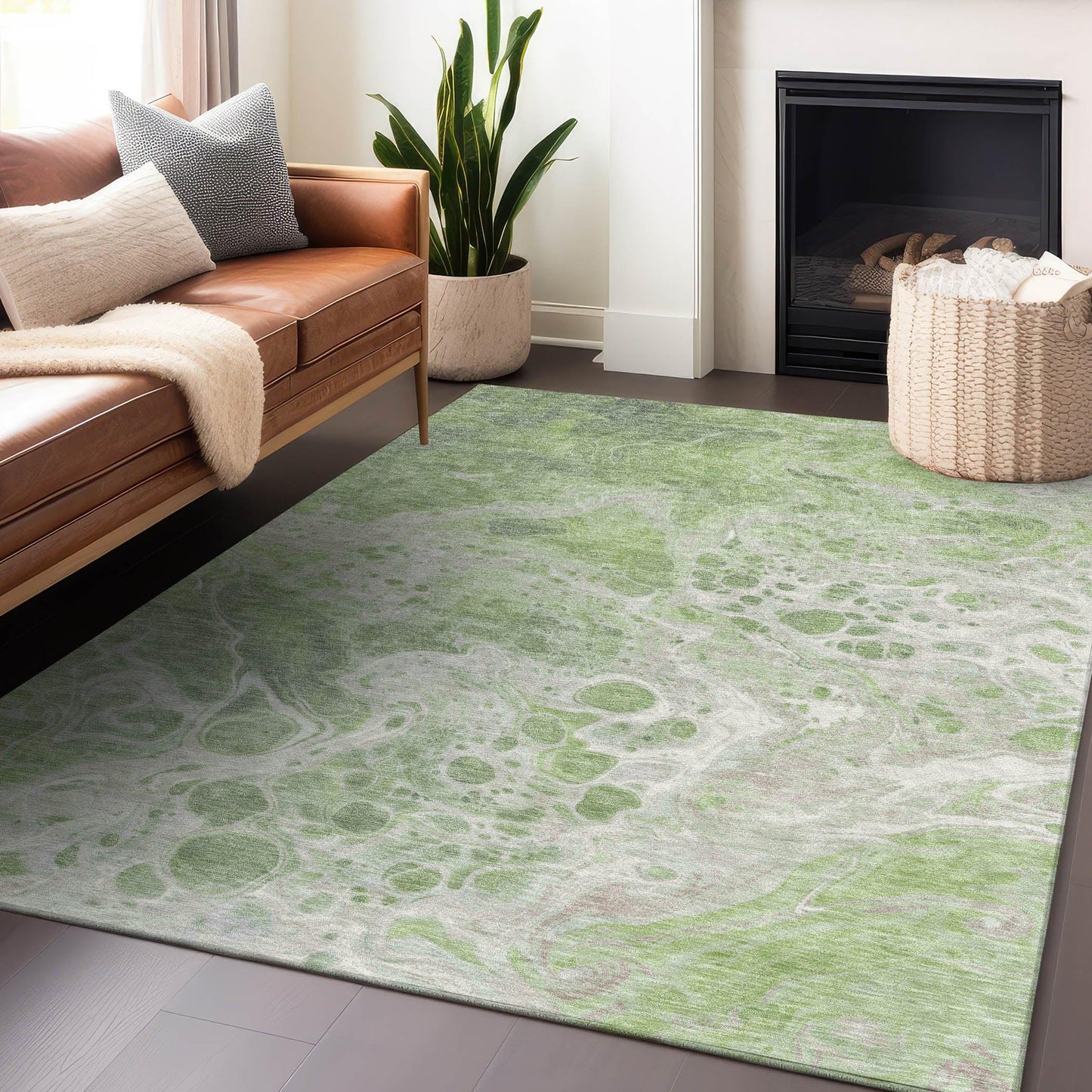 Faerara Green Washable Indoor-Outdoor Rug