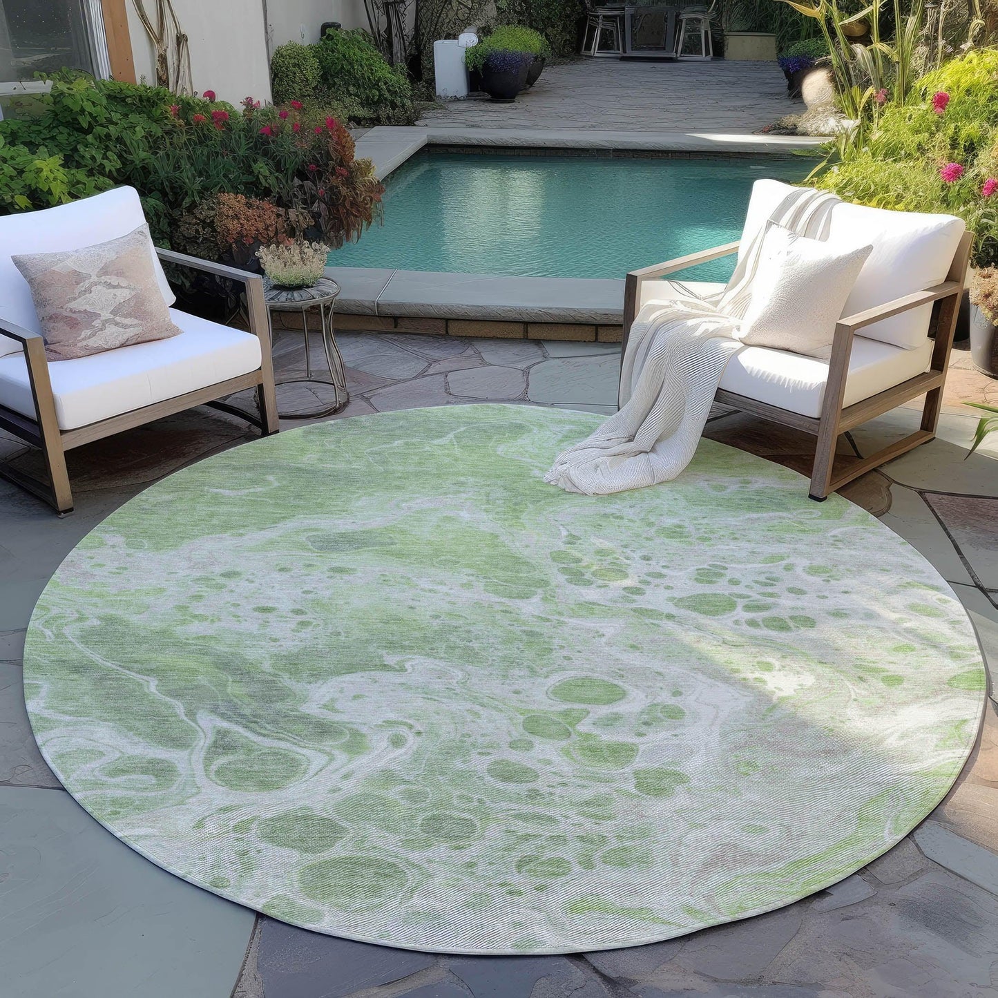 Faerara Green Washable Indoor-Outdoor Rug